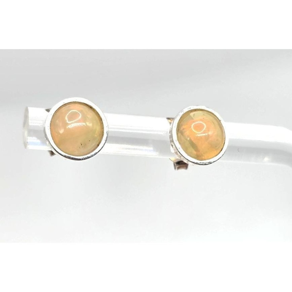 Natural Ethiopian Opal Stud Earrings Round 7.3 mm Sterling‎ Silver 925 Handmade